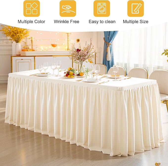 2 Packs Light Champagne Tableclothes for 6 Foot Rectangle Tables, Wrinkle Free Fitted Table Cloth 6ft Stretch Table Cover with Skirt for Parties Weddings Birthday Banquet Baby Shower