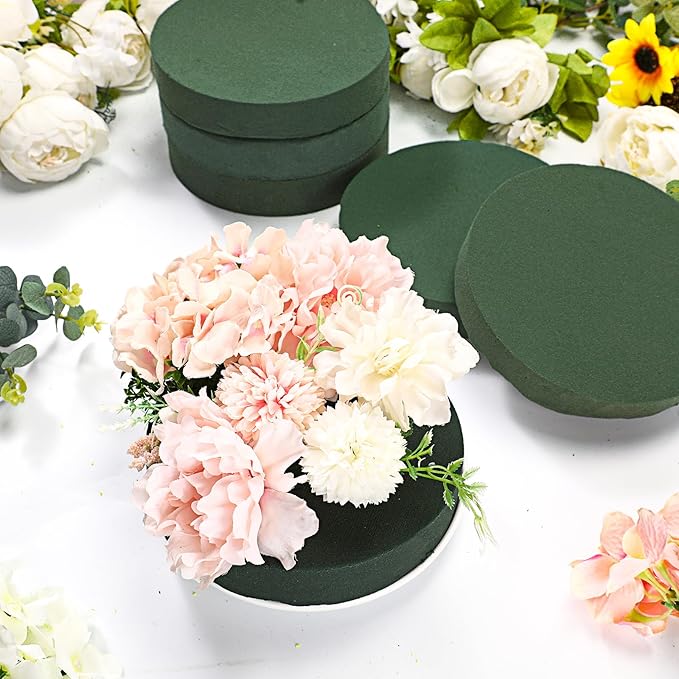 12 Pieces Round Floral Foam Wet Green Flower Foam DIY Flower Arrangement Kit for Aisle Wedding Party Decoration(8 x 8 x 1.57 Inches)