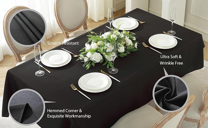 5 Pack Rectangle Tablecloth, 60 x 102 Inch Black Table Cloth, Polyester Fabric Washable Table Cloth for Home, Party, Wedding or Restaurant Use