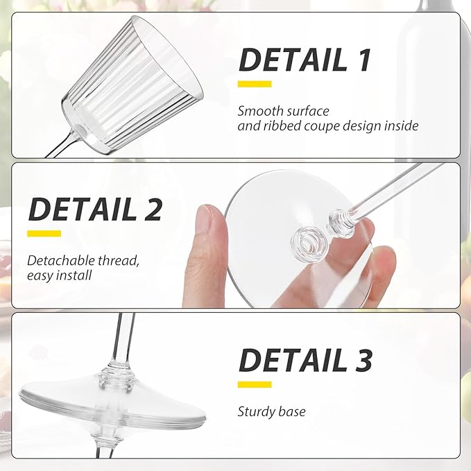 Domensi 36 Pack Plastic Ribbed Wine Glasses 13 oz Acrylic Champagne Flutes with Stem Unbreakable Reusable Cocktail Champagne Glasses for Wedding Holiday Birthday Party Supplies