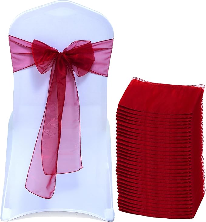 MDS® Pack of 75 Organza Chair Sashes for Wedding Decoration, Reusable Sheer Chair Bows for Banquet Chair Cover, Reception, Bridal Shower, Baby Shower, Birthday Party & Special Events - Maroon