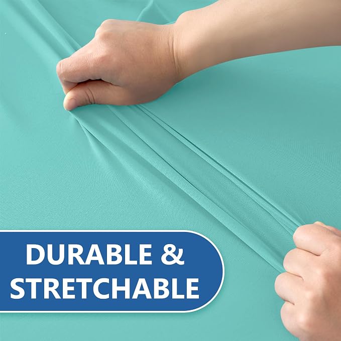 Spandex Table Cloths for 8 Foot Rectangle Tables-6 Pack Fitted Stretch Aqua Blue Table Covers-Folding Tablecloths for Party, Vendor Booth Display, Banquet Buffet Event, Craft Trade Show