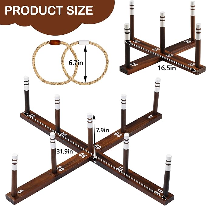Ring Toss Game for Kids & Adults, Outdoor Yard Games for Adults and Family, Premium Ring Game with 6/10 Rope Rings & Carrying Bag, Perfect for Lawn, Backyard, Beach, Camping