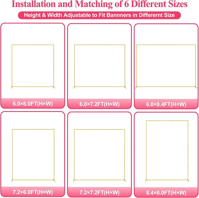 Wokceer Wedding Arch Backdrop Stand Square 7.2 x 7.2 FT Wedding Arches for Ceremony Metal Balloon Arch Frame for Wedding Birthday Party Garden Arbor Anniversary Event Decor