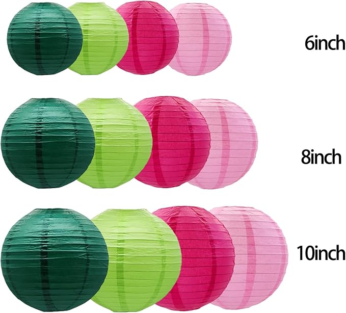 Green and Pink Party Decorations,12pcs Paper Lanterns for Birthday Baby Shower Wedding Party Decorations