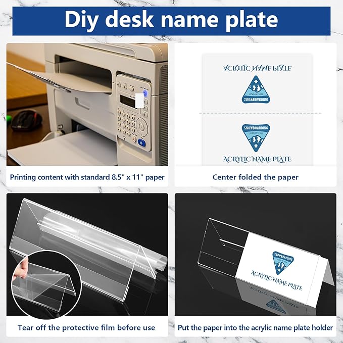 Rossesay 48 Pack Clear Plastic Name Plates for Desk 8.5 x 3 Acrylic Name Plate Holder Desk Sign Frame Table Display Blank Nameplate for Office Business Conference Meeting Room Student Classroom