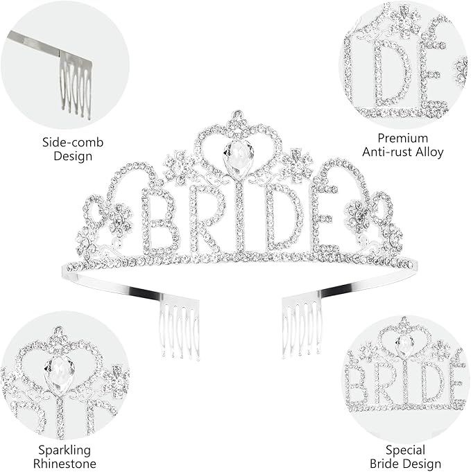 4 Pcs Bachelorette Party Decorations, BRIDE Crown ,Pearl Bride Sash,White Bow Bride Veil,Bride Sunglasses for Women Bachelorette Party Gifts, Bridal Shower Supplies, Brides Accessories ,Gifts, Favors