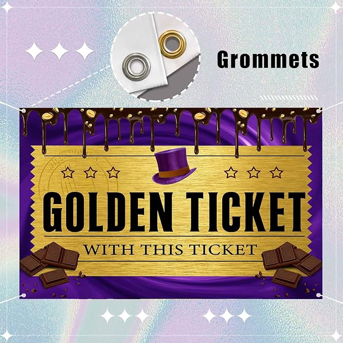 Chocolate Factory Theme Backdrop, Purple Dreamy Background, Golden Ticket Top Hat Background, Birthday Baby Shower Photo Booth TAY1901