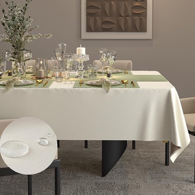 Rectangle Table Cloth 72''x54'' - Waterproof Heavy Thick Table Cover, Plain Weave Fabric Tablecloth for Kitchen Dining Room Wedding Party Tables Decor- Cream
