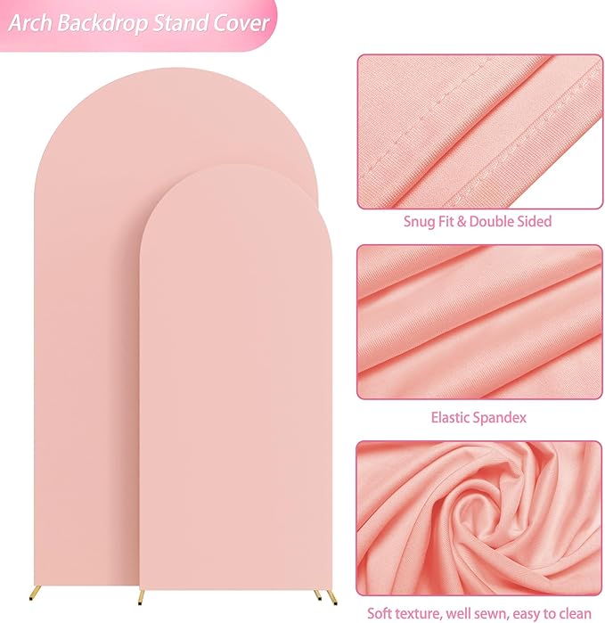 Wokceer Wedding Arch Cover 7.2FT, 6FT Spandex Fitted Wedding Arch Backdrop Covers 2 Set Round Top Chiara Arches Backdrop Cover for Birthday Party Ceremony Banquet Decoration Pale Pink