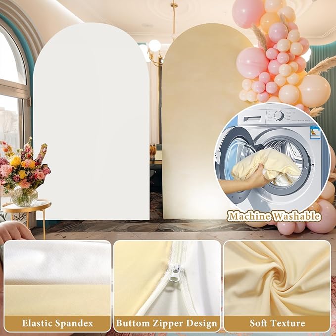 Arch Backdrop Stand and Cover Set, 7.2FT Gold Metal Arch Back Drop Stand with Spandex Arch Background Covers- Balloon Arch Stand Kit for Weddings, Parties, Baby Shower Photo Booths (White+Champange)