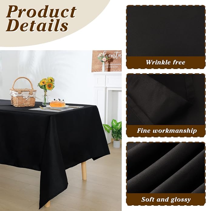 Fixwal 6 Pack Black 60 x 102 Inch Rectangle Tablecloths, Reusable Heavy Duty Washable Polyester Table Covers for 6 Ft Tables, Wedding, Party, Outdoor, Picnic, Camping