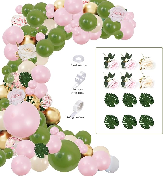 Baby in Bloom Baby Shower Decorations for Girl, Pink Sage Green Balloon Garland Arch Kit, Baby Boxes with Letters, Backdrop, Floral Baby Shower Decorations Birthday Party Decor