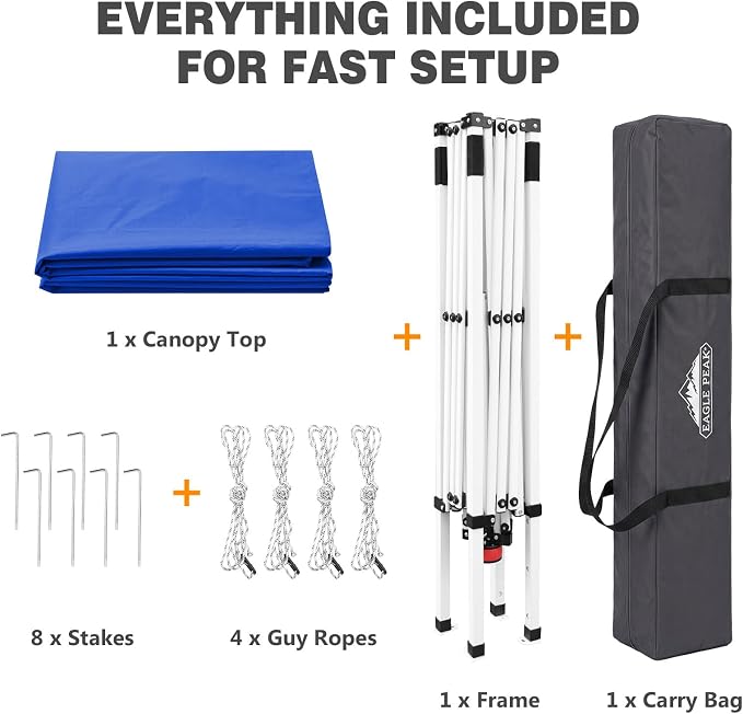 EAGLE PEAK 10x10 Slant Leg Pop-up Canopy Tent Easy One Person Setup Instant Outdoor Beach Canopy Folding Portable Sports Shelter 10x10 Base 8x8 Top (Blue)
