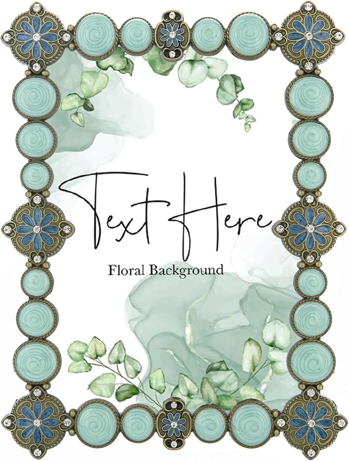 5x7 Vintage Picture Frame Ornate Metal Green Enamel Photo Frames with Glass Front, Tabletop Art Decoration, Creative Gifts Ideas for Women, Horizontally & Vertically