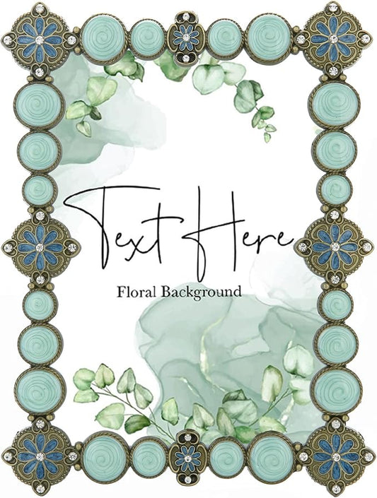 5x7 Vintage Picture Frame Ornate Metal Green Enamel Photo Frames with Glass Front, Tabletop Art Decoration, Creative Gifts Ideas for Women, Horizontally & Vertically