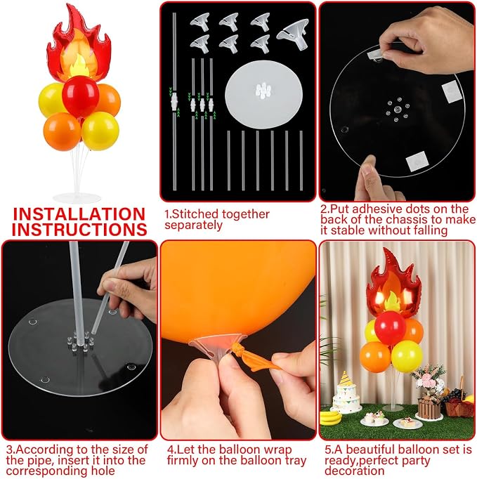 Fire Party Balloons Stand Kit 2 Sets with 2 Fire Truck Foil Balloons Fireman Firefighter Themed Party Balloon Centerpiece for Tables for Firefighter Rescue Birthday Party Decorations