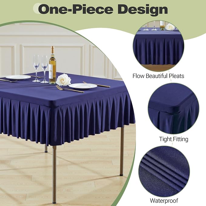 48x48 Inch Navy Blue Spandex Square Tablecloth,Wrinkle Free Navy Blue Fitted Table Cloth for Square Tables,Washable Pleated Table Cover for Wedding Birthday Cocktail Party Buffet Dinner Camping