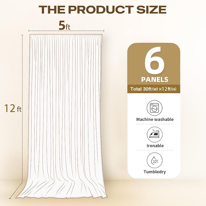 30ftx12ft Brown Backdrop Curtains for Parties, Wrinkle Free Polyester Brown Photo Backdrop Drapes 6 Panels 12 ft Long Back Drop Cloth for Wedding Birthday Photography Background Party