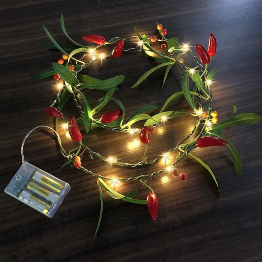 Artificial Chili String Lights Pepper Hanging Vines Plant Garland Artificial Foam Berries Chili Light Battery Powered for Home Garden Wedding Party Decor (X-Chili Vine Light, 1 Pack)
