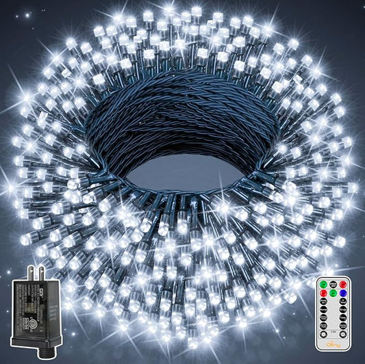 Ollny Christmas Lights 262FT 800LED, Plug-in Outside Tree Lights with Timer and 8 Modes, Remote Control Waterproof Dimmable Outdoor String Light for House Yard Patio Xmas Decorations(Cool White)
