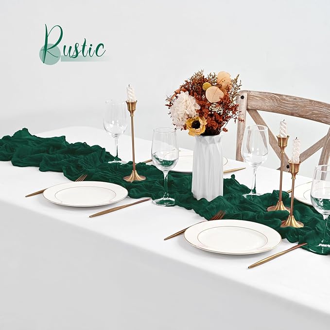 10 Pack Emerald Green Table Runner 10Ft Cheesecloth Table Runner Boho Gauze Table Runners Romantic Long Sheer Fabric Cheese Cloth Table Runners for Wedding Party Bridal Shower