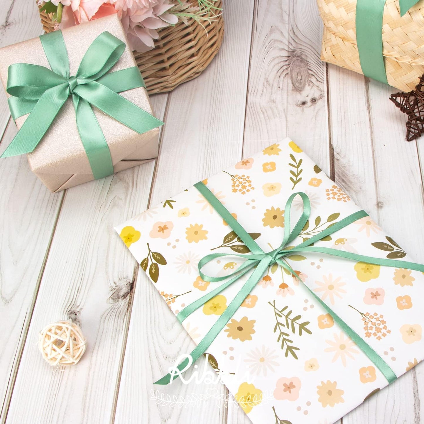 Ribbli Sage Green Satin Ribbon,Double Faced Satin 1/2 inch x Continuous 25 Yards,Use for Bows Bouquet,Gift Wrapping,Wedding Decoration,Floral Arrangement