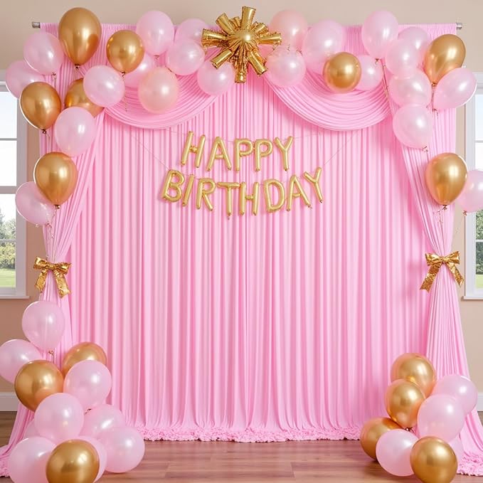 50ft x 12ft Wrinkle Free Pink Backdrop Curtains for Parties, 10 Panels 12FT Long Photo Backdrop Drapes Silky Back Drop Cloth for Wedding Birthday Photography Background Decor