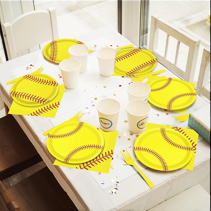 50 Guests Softball Plates and Napkins Party Supplies Softball Party Decorations Disposable Tableware Set Sport Birthday Baby Shower Dinnerware Favor for Kids, 200PCS