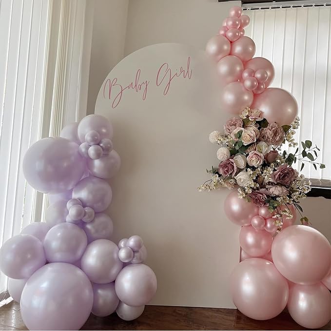 Pearl Pink Balloons, 98PCS Double Stuffed Dusty Rose Pink Balloon Garland Arch Kit, 18/12/10/5 Inch Different Sizes for Baby Bridal Shower Birthday Boho Wedding Party Decorations