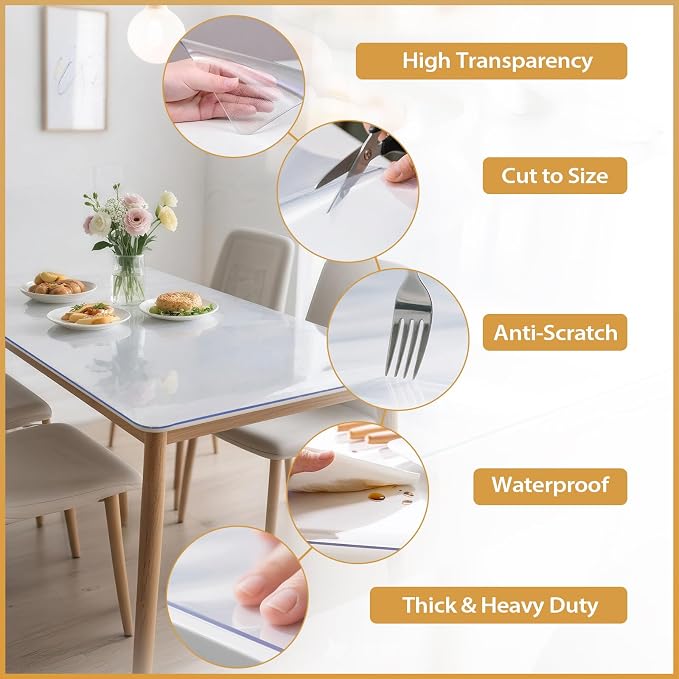 40x80in Frosted PVC Table Protector 1.9mm Waterproof Pad | Clear Desk Cover, Clear Desk Mat, Table Cover Tablecloth Protector Rectangle, Table Protector for Dining Room Table
