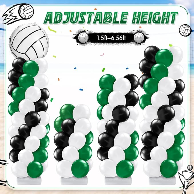 Kasyat 2 Sets Volleyball Balloon Column Stand Kit Green Black White Volleyball Sports Balloons Adjustable Balloon Arch Stands for Senior Night Decorations Birthday Supplies