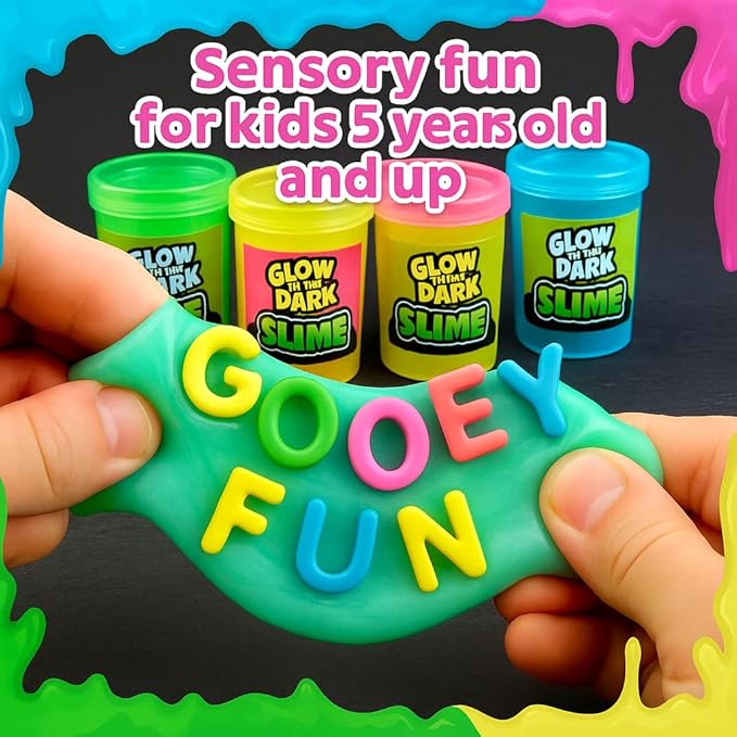 Playbees Glow in the Dark Slime – 24 Pack Neon Party Favors for Kids, Sensory Toy for Boys & Girls Ages 5+, Non-Toxic, Stretchy, Gooey Fun – Birthday, Halloween, Classroom & Treat Bags