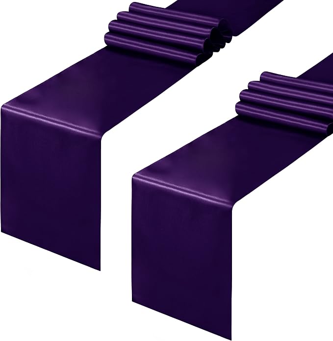 Horbaunal 2 Pack Purple Satin Table Runner 12 x 108 Inch, Smooth Table Runners for Wedding Banquets Birthday Party