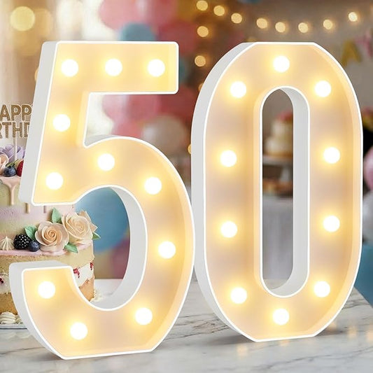12.6 Inch LED Marquee Light Up Numbers 50, 50th Birthday Number Lights as Gifts for Women Men, Lighted Marquee Numbers for Anniversary Party Night Light Table Decorations