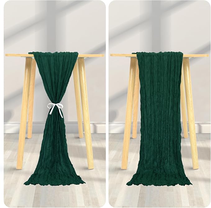 24 Pack Cheesecloth Table Runner 20 x 120 inch Cheese Cloth Table Runner Bulk,Romantic Boho Sheer Gauze Fabric Table Runners for Wedding Reception,Party,Bridal Shower Table Decor(Emerald Green)