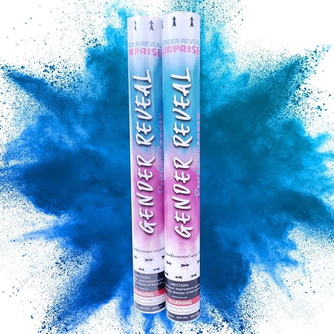 Gender Reveal Surprise - Blue Gender Reveal Powder Cannon Bundle - Easy to Use Blue Powder Cannon for Baby Gender Reveal Parties, Baby Showers & More - Easy to Use Powder Popper - 16 Inch - 2 Pack