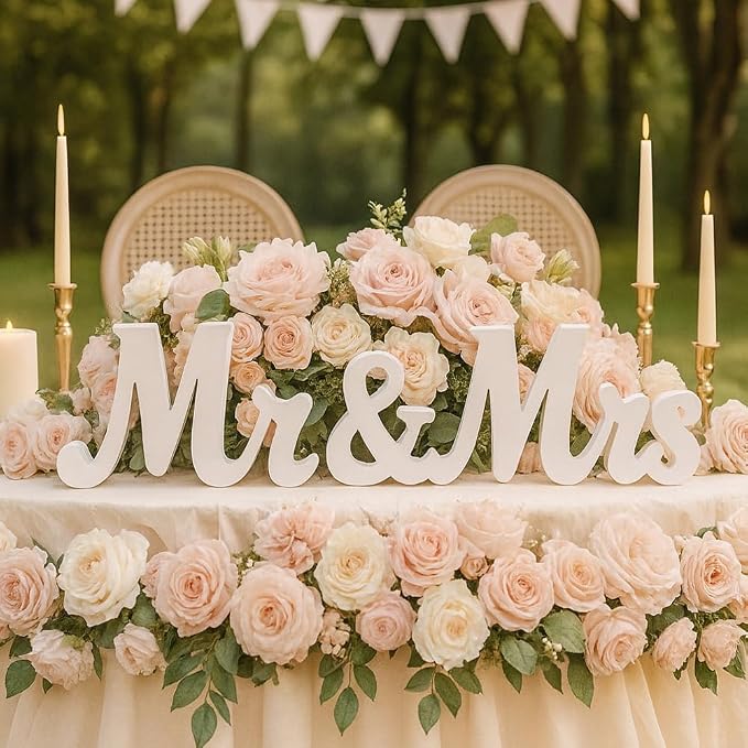 Mr & Mrs Sign for Wedding Table, Wedding Decorations for Reception, Large Wooden Letters Centerpieces Decor for Sweetheart Table, Ceremony, Anniversary, Party and Valentine's Day(White)