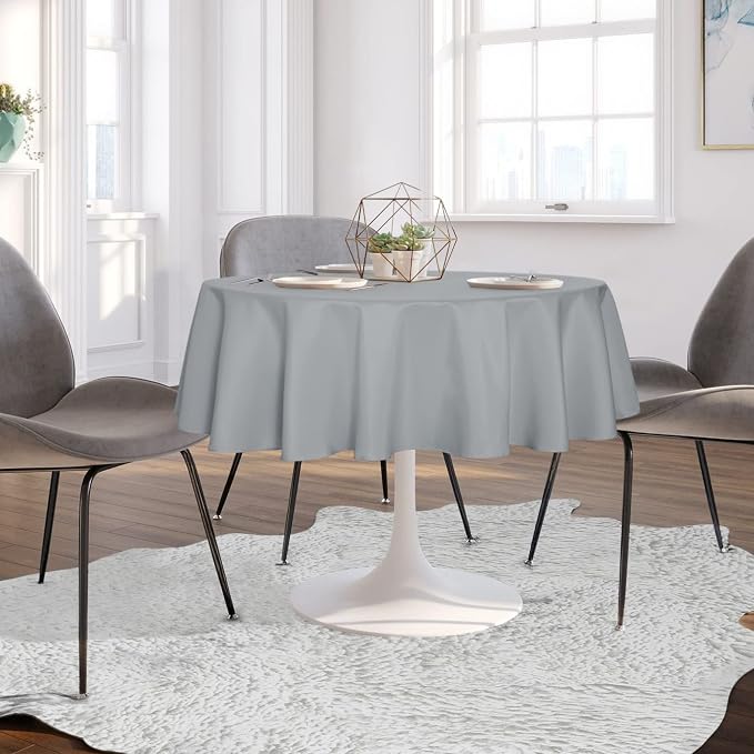 sancua Round Tablecloth - 70 Inch - Water Resistant Spill Proof Washable Polyester Table Cloth Decorative Fabric Table Cover for Dining Tables, Buffet Parties and Camping, Silver Grey