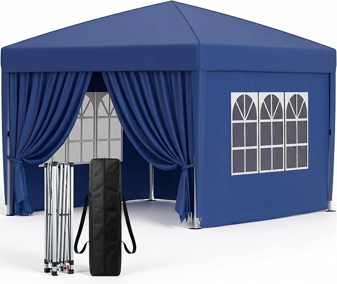 10x10 Pop Up Canopy with Sidewalls, Instant Tent with Carry Bag, Height Adjustable Waterproof Shade Canopy, for Event, Parties, Camping (Blue, 10x10 with Sidewalls)