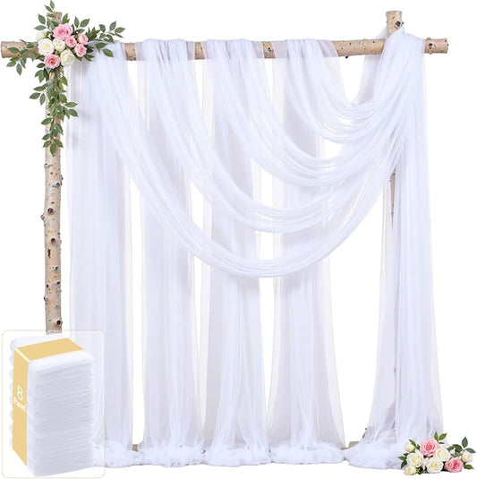 8 Panels White Wedding Arch Draping Fabric 30" x 19ft Wedding Drapes Tulle Drapes for Backdrop Sheer Fabric Backdrop Draping Decorations Back Drop Curtains for Reception Ceremony Party