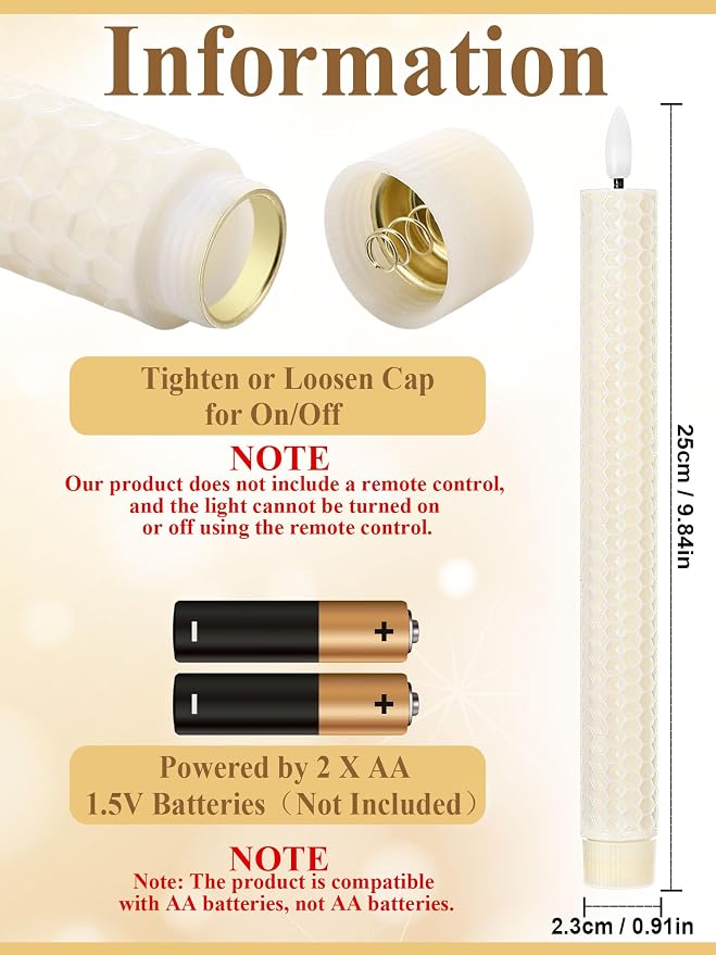 Funtery 48 Pcs Flameless LED Taper Candles Battery Operated Candles Bulk Realistic LED Candlesticks Flickering for Wedding Church Party Home Decor(Ivory,10 Inch,Artistic Style)