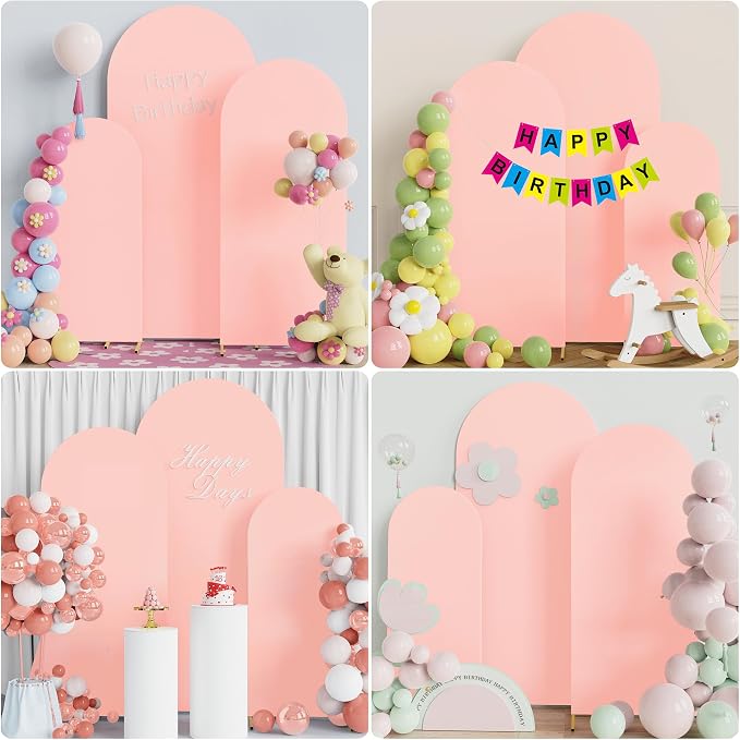 Wokceer Wedding Arch Backdrop Cover 6FT, 5FT, 4FT Set of 3 Spandex Fitted Blushing Pink Arch Covers for Round Top Chiara Arch Backdrop Stands Cover for Birthday Party Ceremony Decor