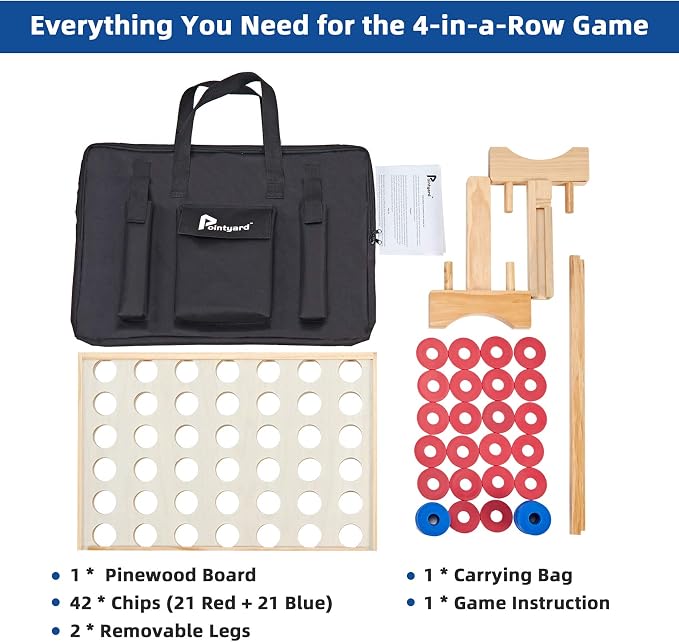 Giant Wooden 4 in A Row Game 2.8Ft, Indoor and Outdoor Jumbo Board Game for Teens,Includes 42 Pcs Chips & Durable Carrying Bag, Halloween Christmas Party Gifts for Kids Adults Lovers