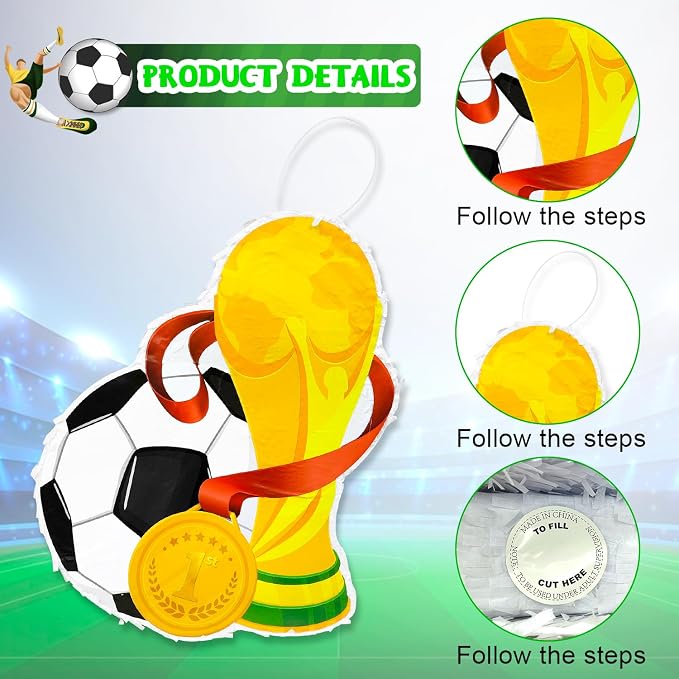 Soccer Birthday Party Decorations, 4 Pcs Soccer Pinatas Bundle 15.1'' Soccer Party Pinata with Stick etc Sports Party Supplies