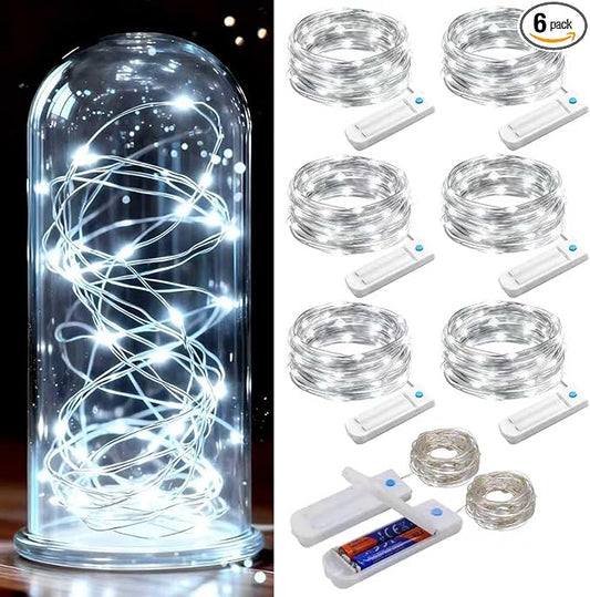 50 LED Fairy Lights with Timer, 6 Pack 8.2Ft 8 Modes Battery Operated Fairy Lights, Mini Led String Lights for DIY Wedding Bedroom Mason Jar Vases Table Party Christmas Decoration (Cool White)