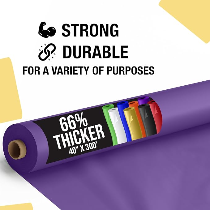 Party Solids 66% Thicker Premium Purple Plastic Table Cover Roll 40" X 300' Table Cloth Plastic Cover Roll Quality Thick Banquet Rolls Disposable Tablecloth Rolls Strong American Based Company