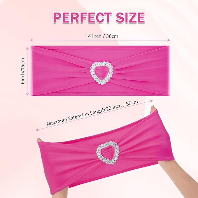Howhic Pack of 60 Spandex Chair Sashes Bows Stretch Chair Cover Band with Buckle Slider Universal Elastic Chair Ties for Wedding Banquet Party Event Decoration (Fuchsia)