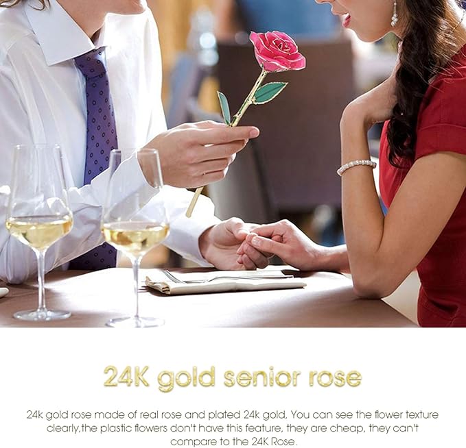 Ejoyous Mothers Day Rose Gift for Mom, 24K Gold Dipped Rose Real Golden Plated Forever Preserved Rose Flower with Crystal Stand for Valentine's Day, Christmas, Birthday,