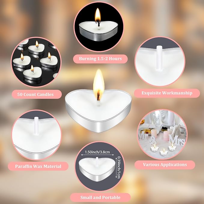 50 Sets Wedding Party Favors for Guests Bulk Including Heart Shaped Candles and Empty Matches Jars with Cork Top Thank You Cards and Organza Bags for Wedding Bridal Shower Party (Flower)